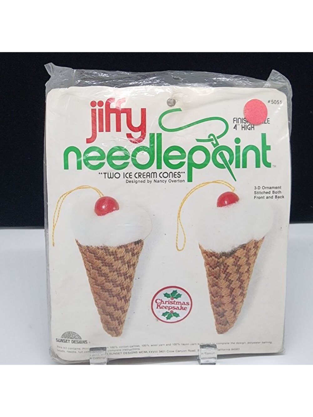 Sunset Jiffy Needlepoint Kit Two Ice Cream Cones 3D Ornament 4" High